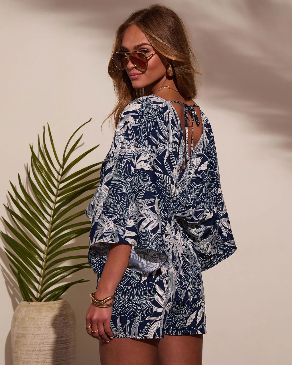 Leliah Kimono Sleeve Tropical Print Romper