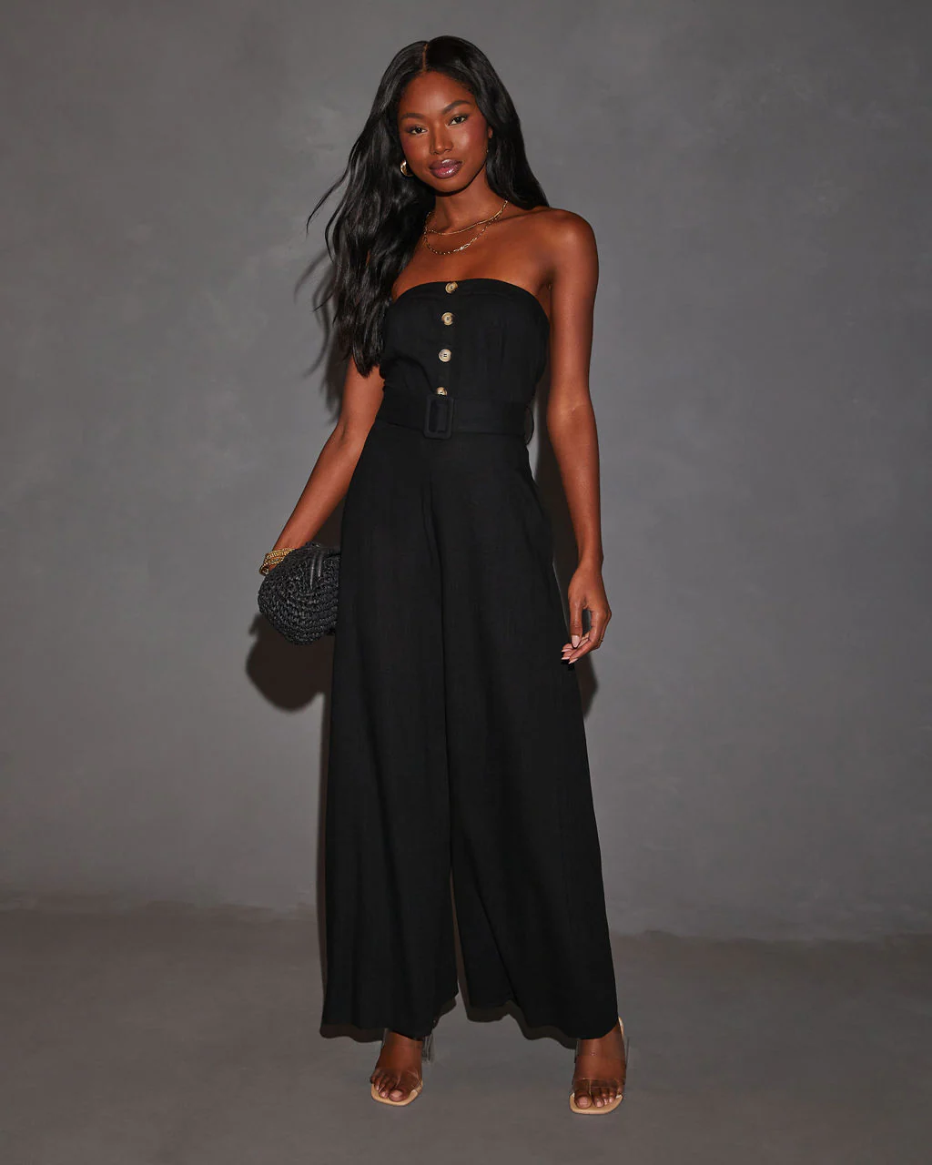 Kylan Linen Blend Belted Strapless Jumpsuit