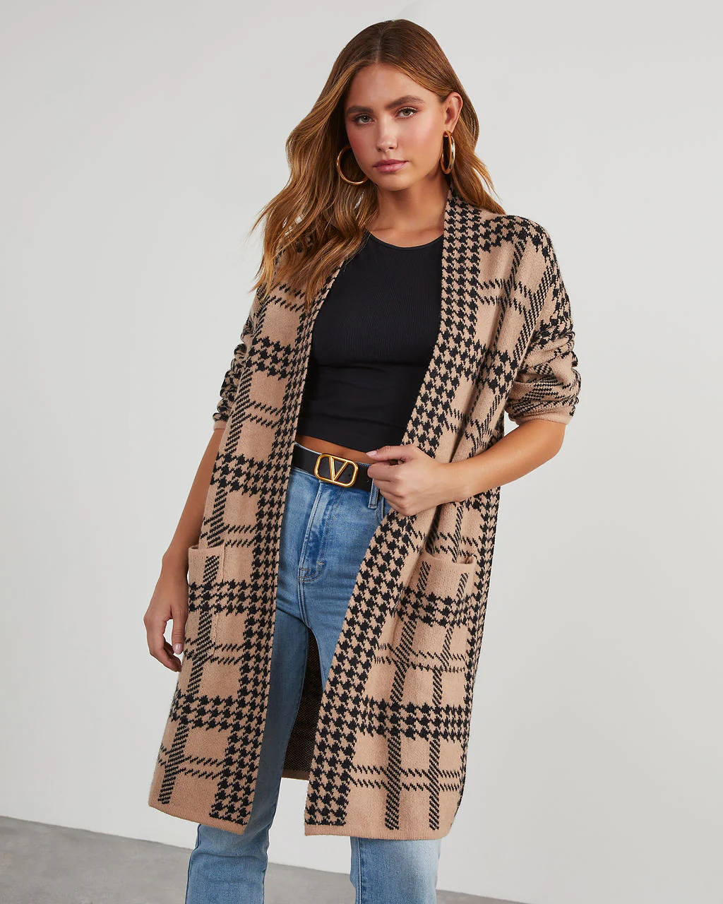 Fair And Square Plaid Pocketed Cardigan