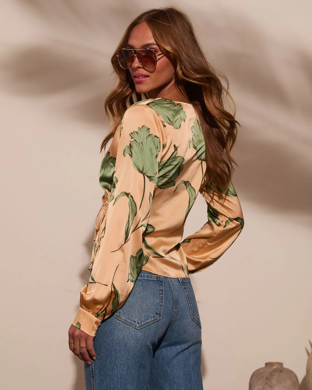 Sunlit Tropics Satin Surplice Top