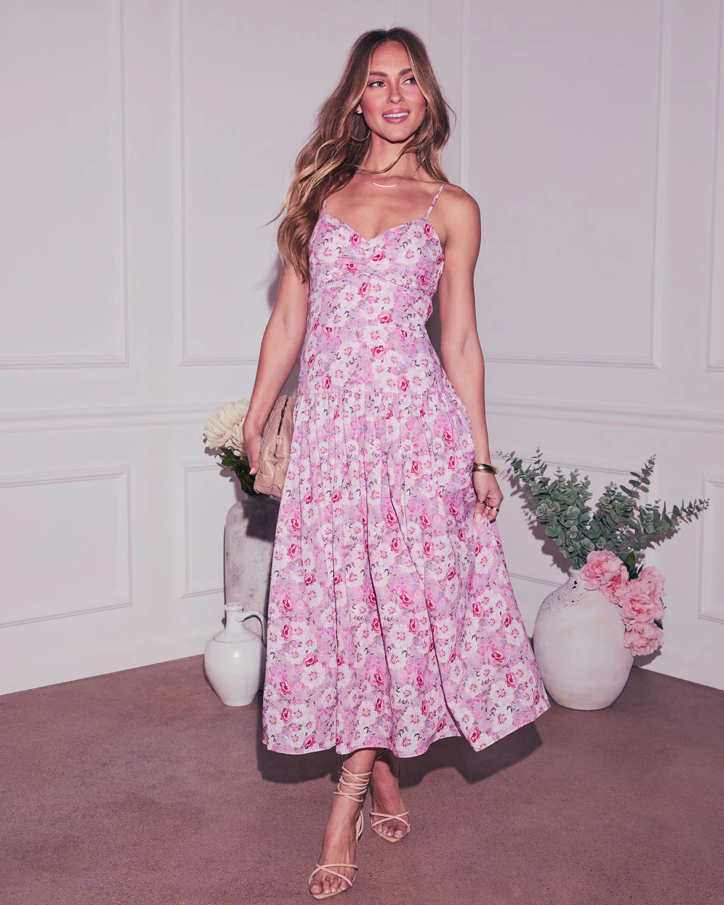 Tisha Drop Waist Floral Midi Dress