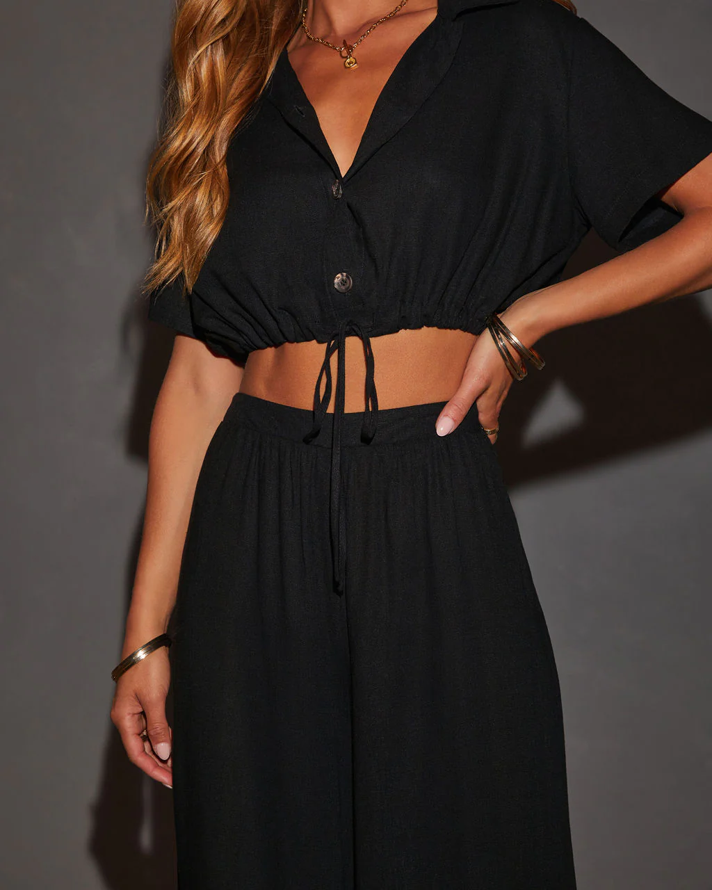 Gabbie Short Sleeve Collared Button Up Top