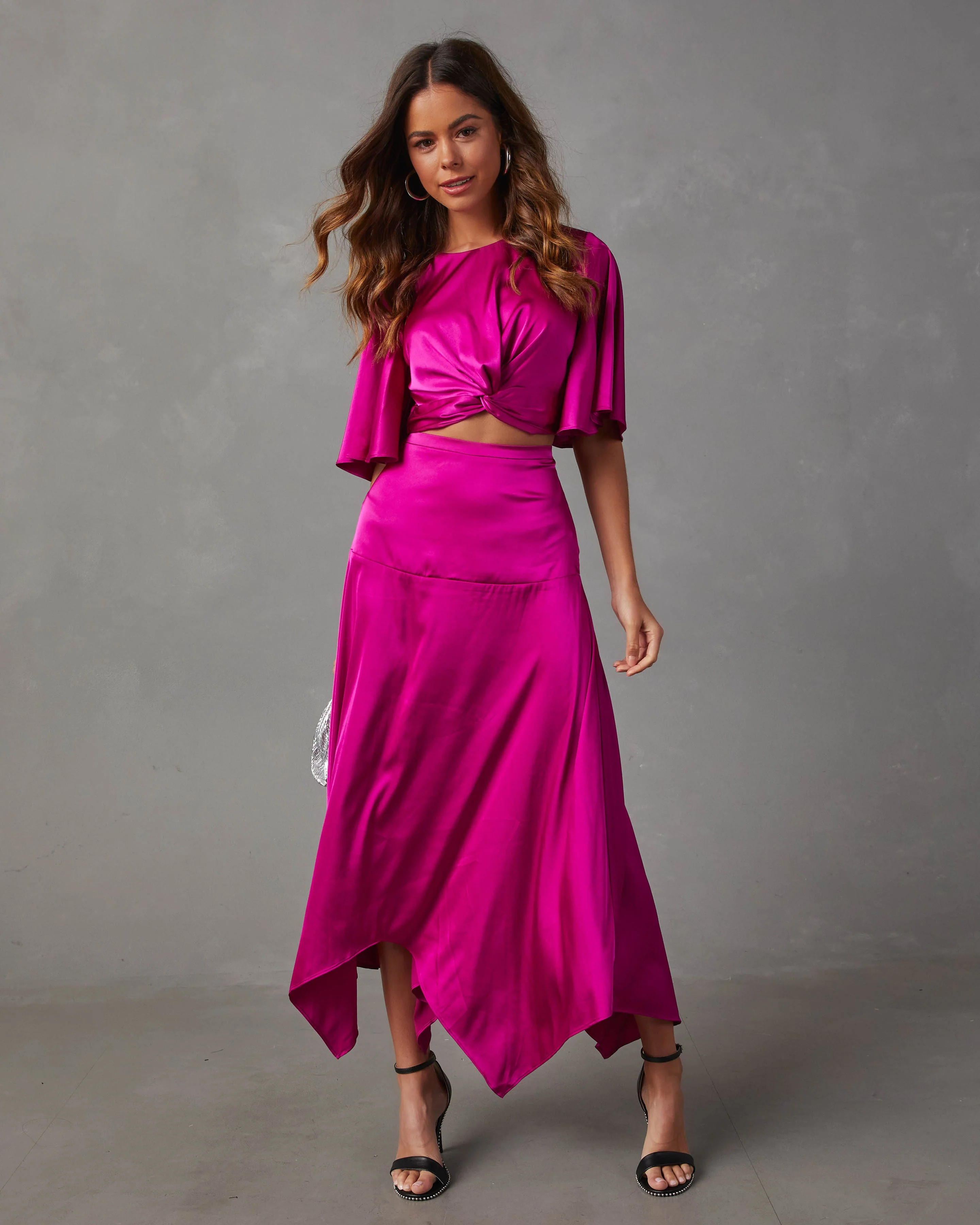 Zayda Satin Twist Front Crop Top