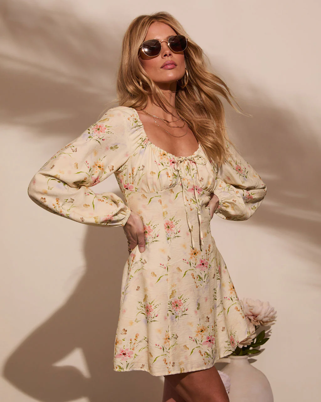 Flora Lane Linen Floral Mini Dress