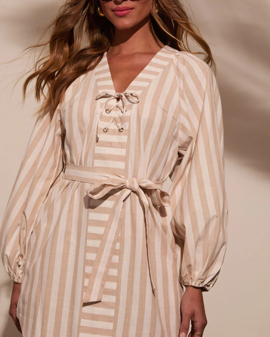 Saralyn Lace Up Front Striped Mini Dress