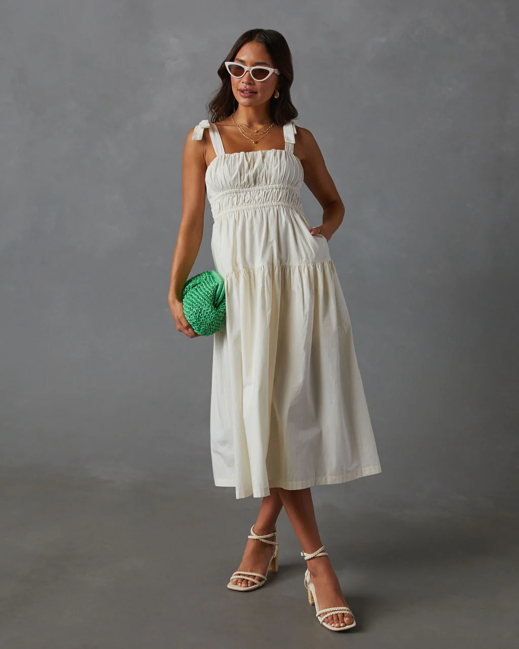 Briella Tie Shoulder Tiered Midi Dress