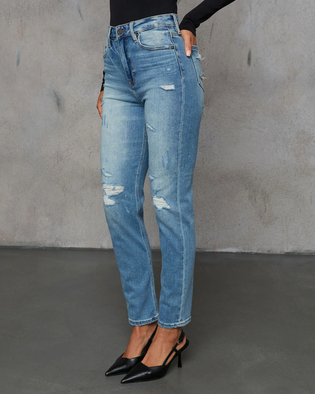 Kravita High Waisted Distressed Mom Jeans