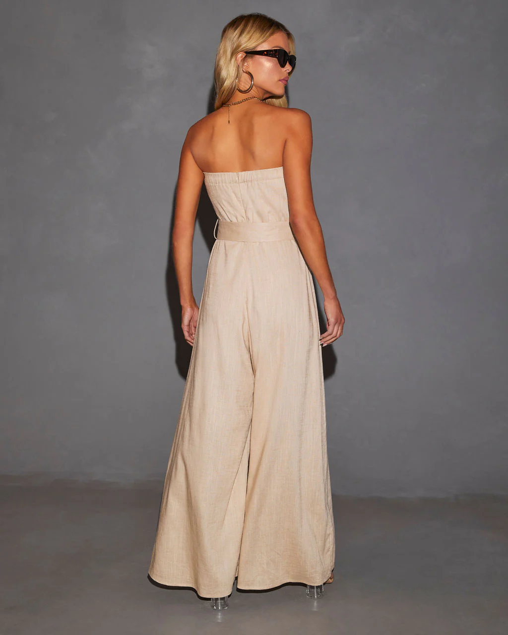 Kylan Linen Blend Belted Strapless Jumpsuit