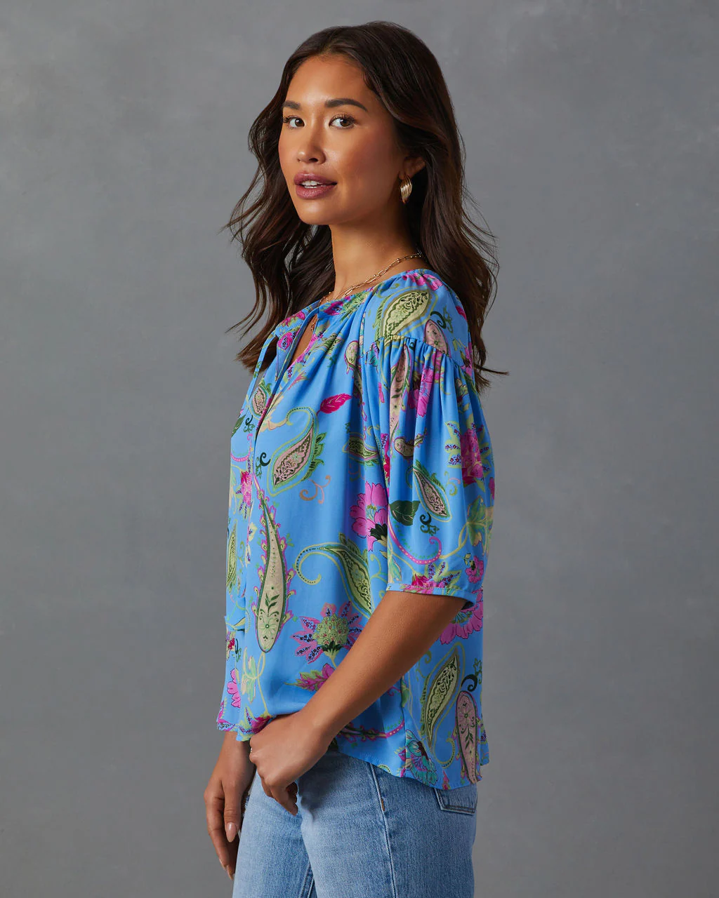 Mayra Paisley Printed Short Sleeve Blouse