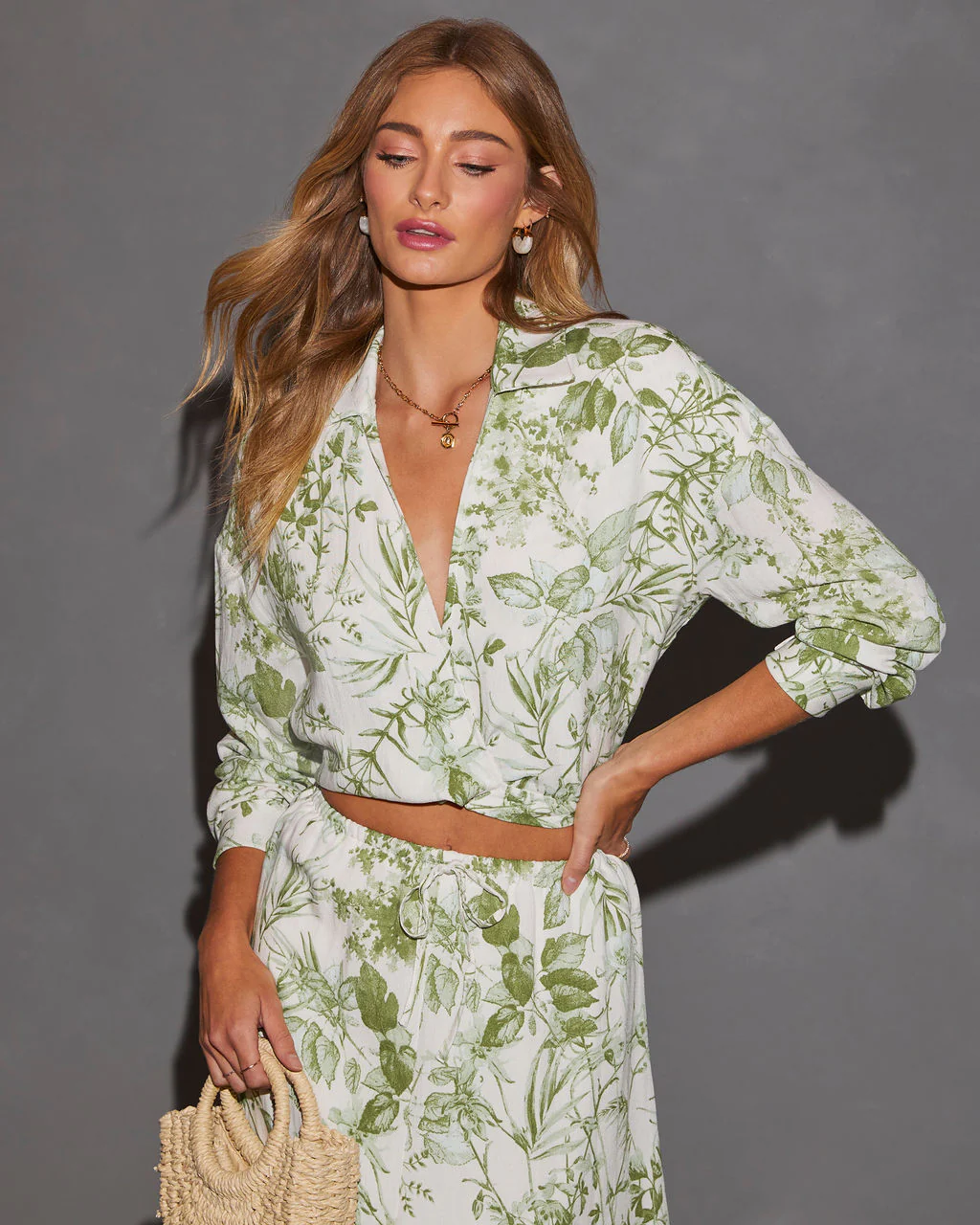 Kai Long Sleeve Wrap Front Printed Top