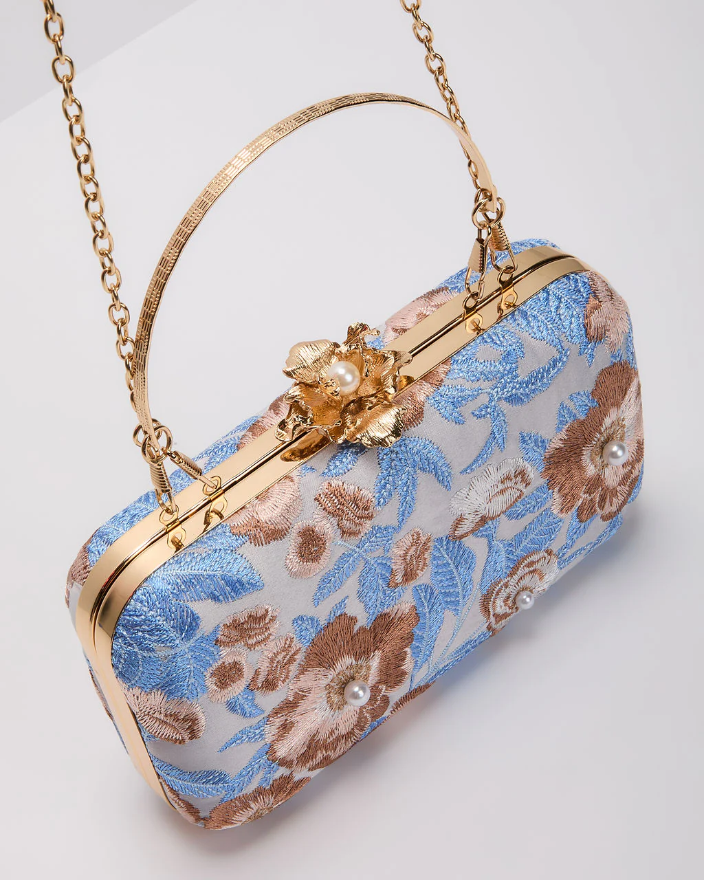 Freesia Embroidered Hard Case Clutch