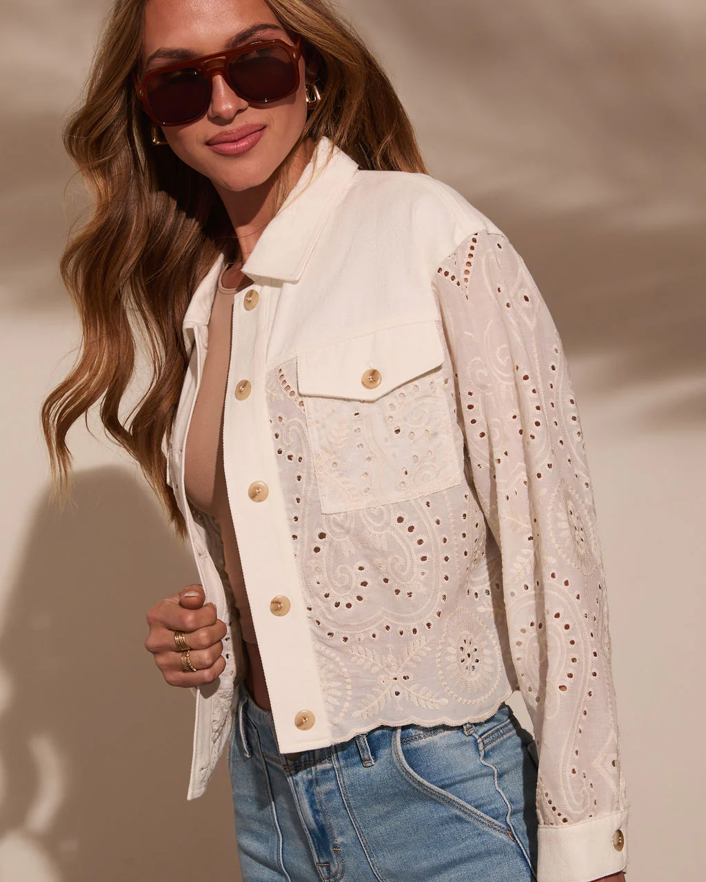 Crush On You Scallop Trim Eyelet Jacket