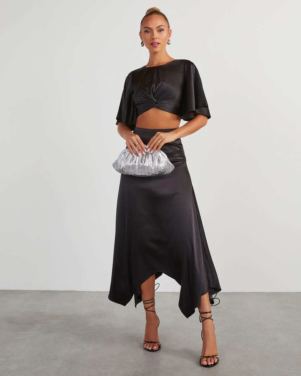 Zayda Satin Twist Front Crop Top