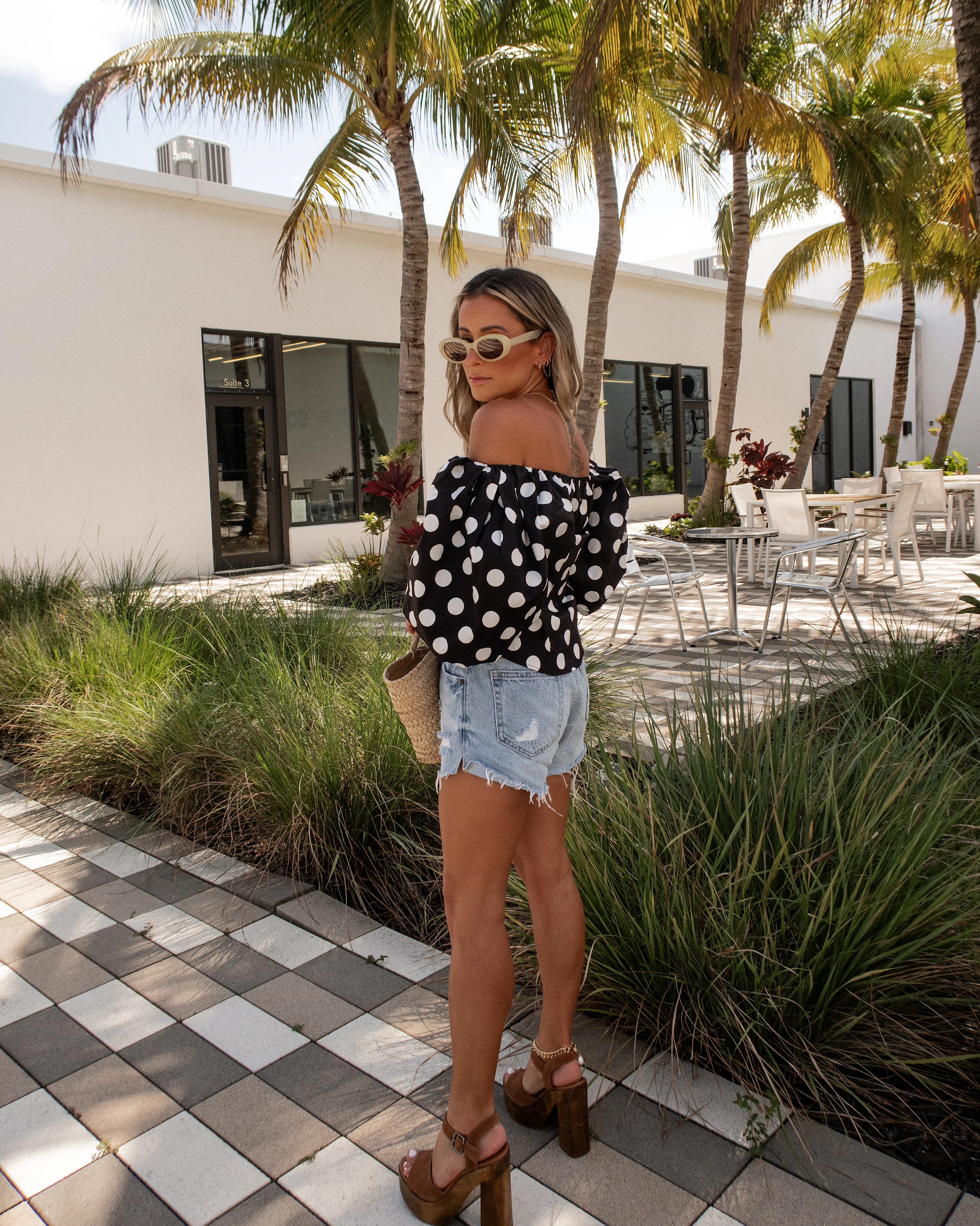 Betty Off The Shoulder Polka Dot Blouse