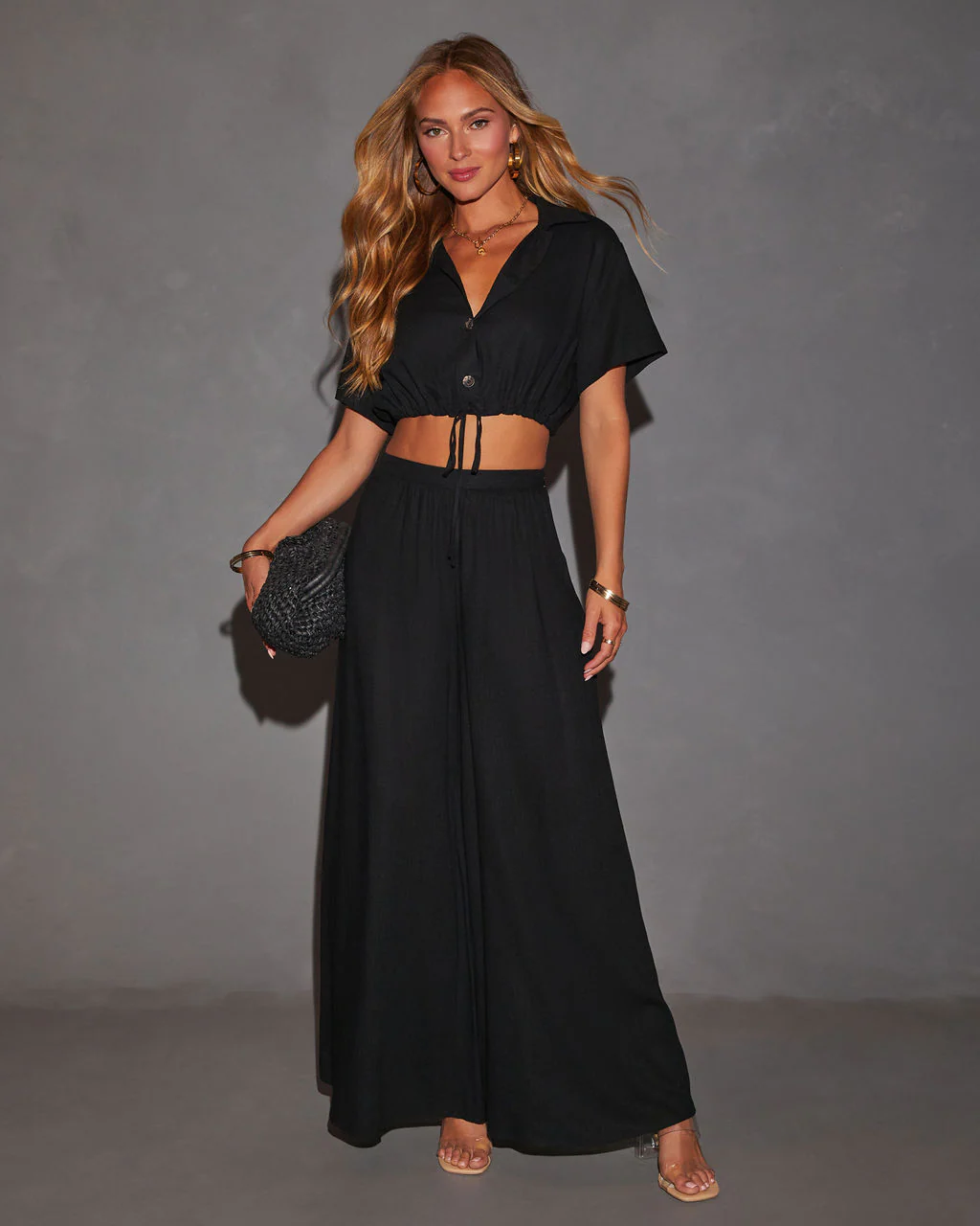 Gabbie Short Sleeve Collared Button Up Top