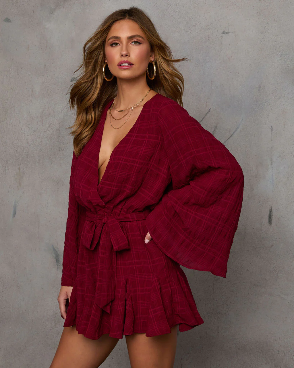 Silvianna Plaid Waist Tie Romper