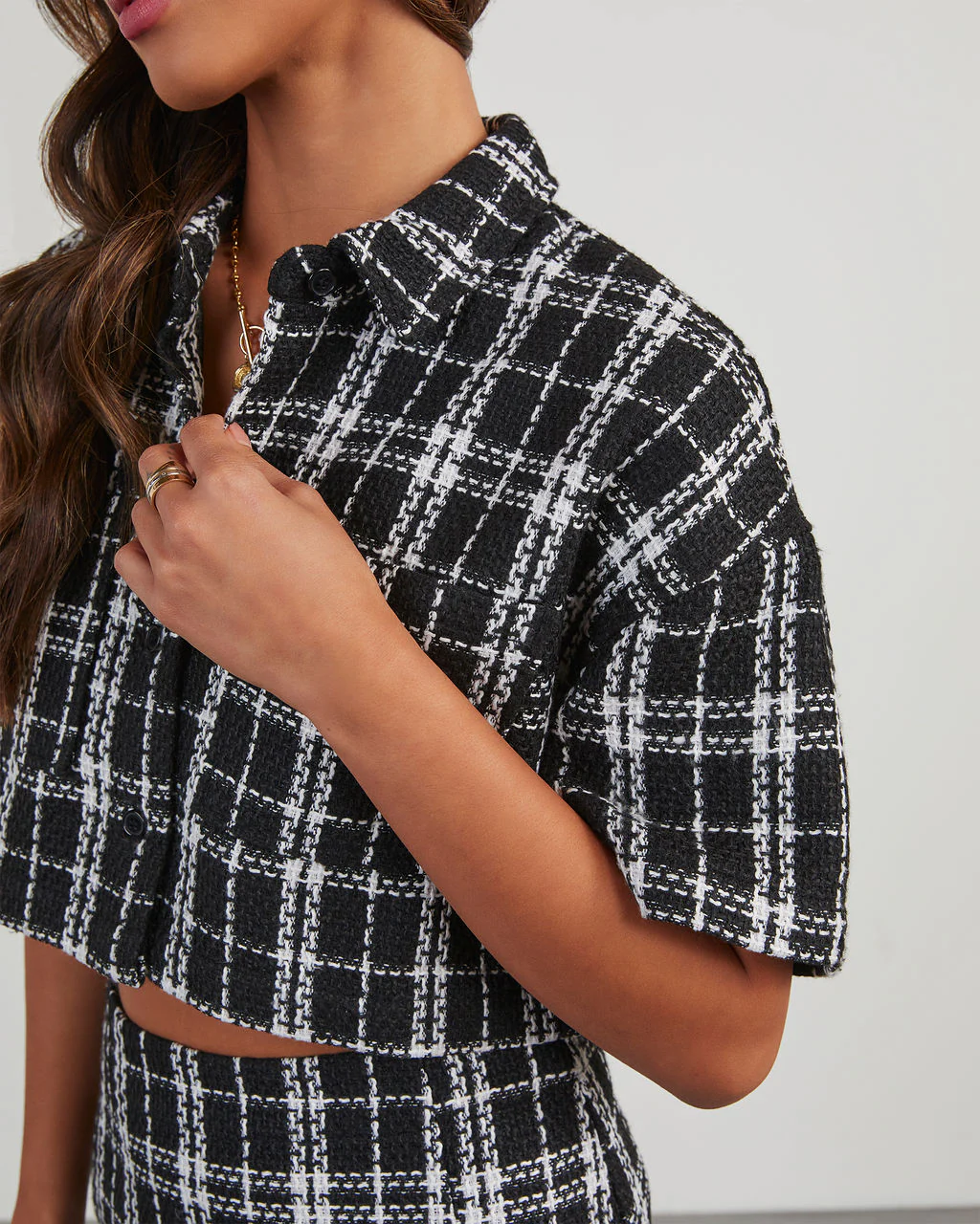 Layla Plaid Cropped Short Sleeve Button Down