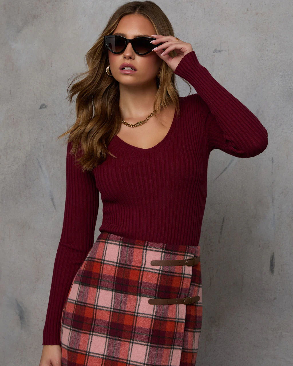 Jamilah Ribbed V Neck Sweater