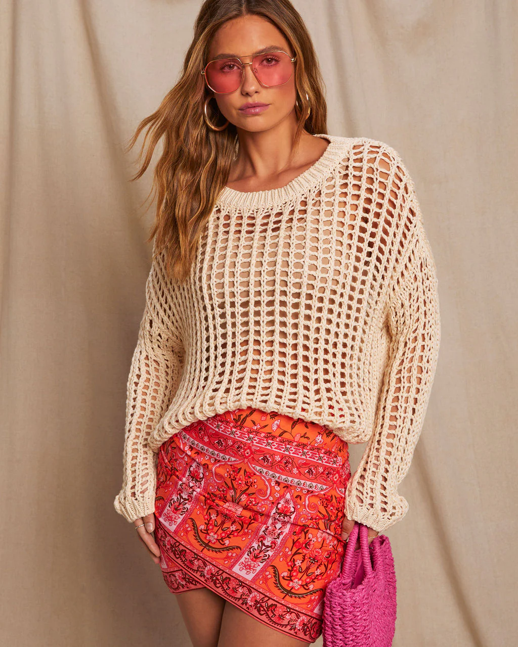 Under The Boardwalk Cotton Crochet Knit Sweater