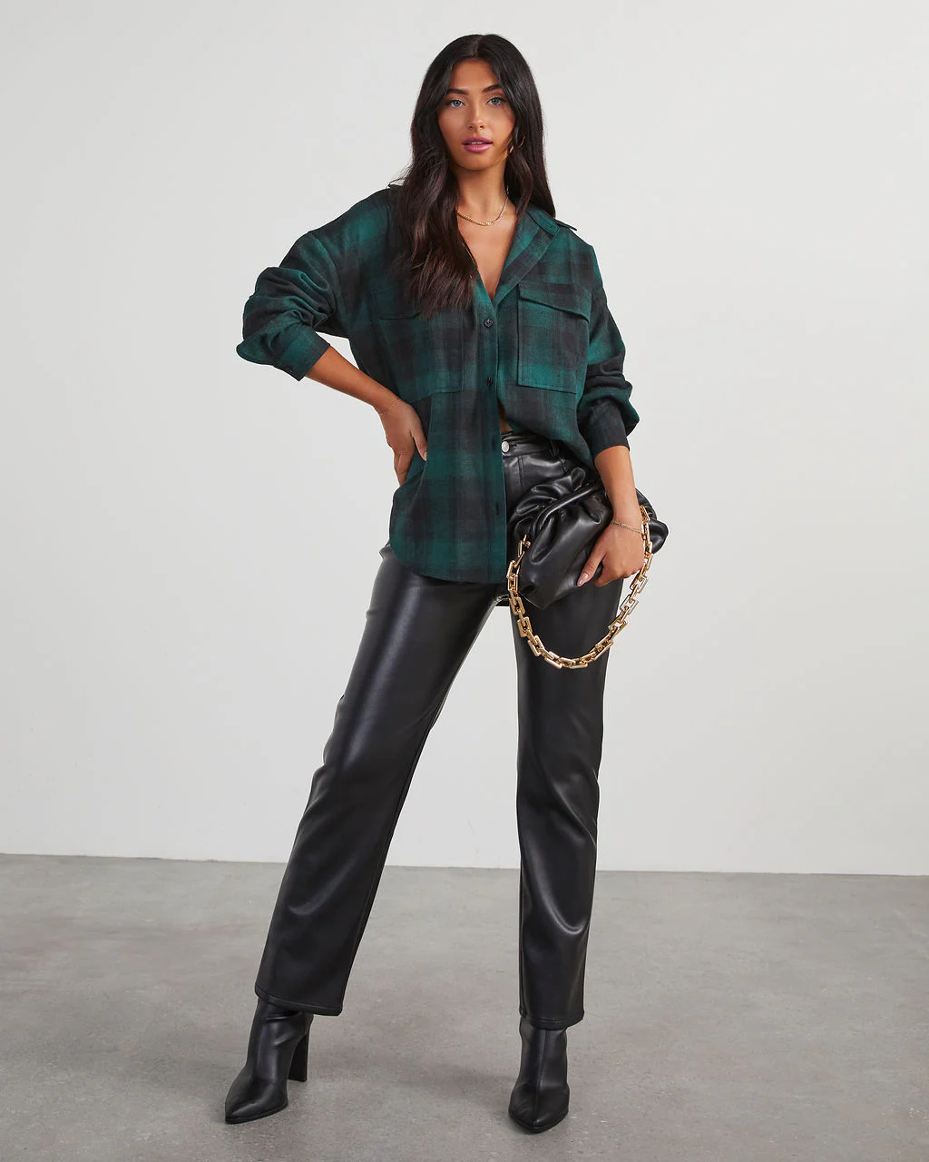 Petaluma Cotton Blend Plaid Button Down Top