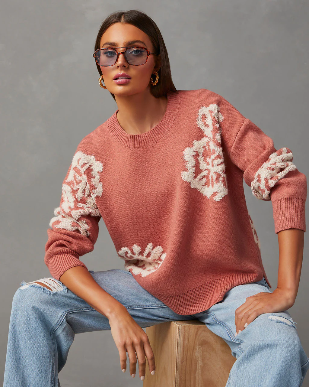 Copeland Floral Contrast Pullover Sweater