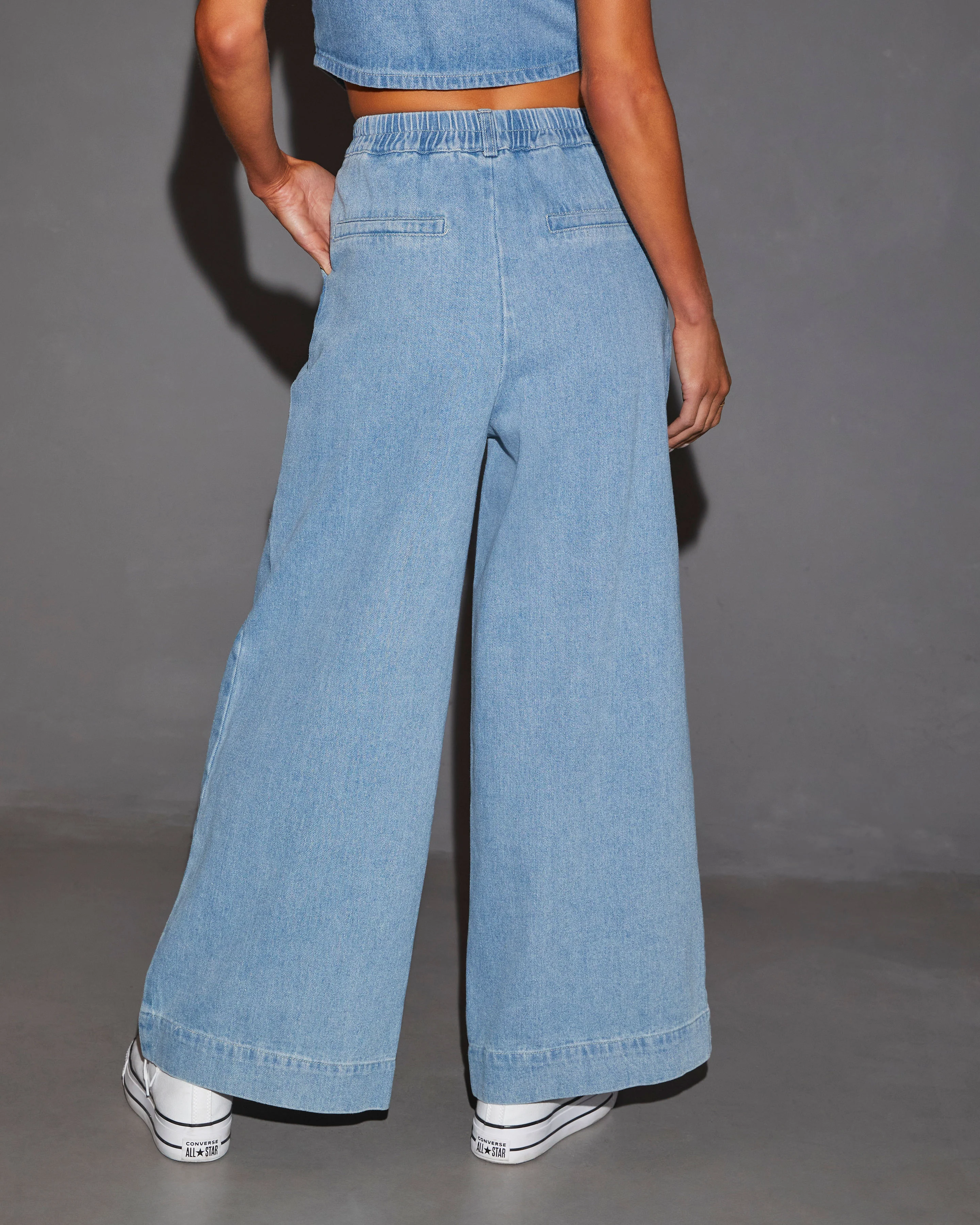 Dallas Wide Leg Pleated Denim Trouser Pant