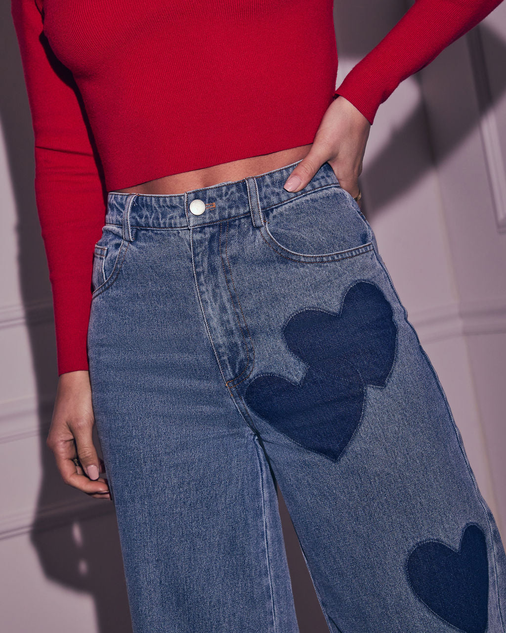 Lemin Heart Printed Denim Jeans