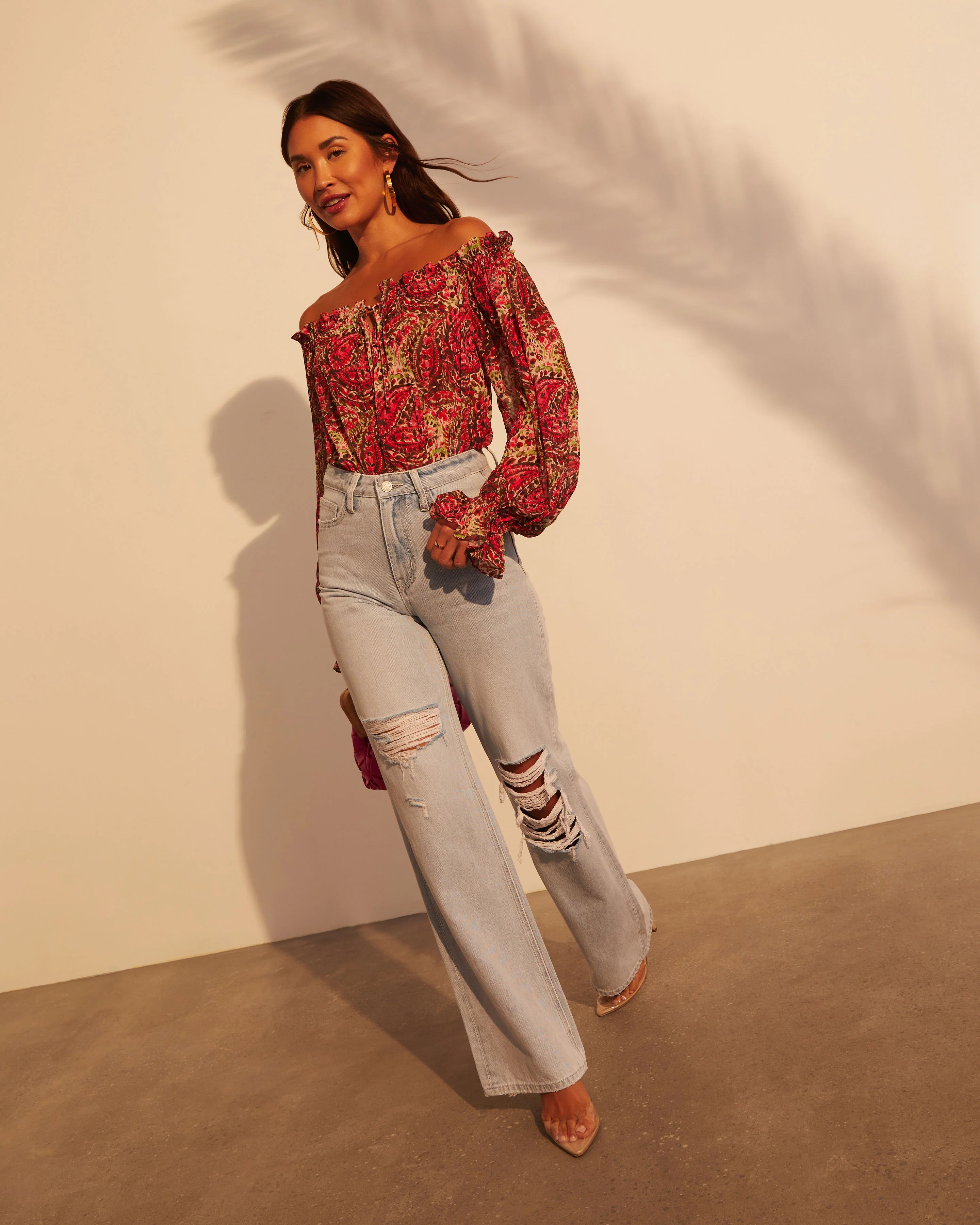 Alycia High Rise Distressed Wide Leg Jeans