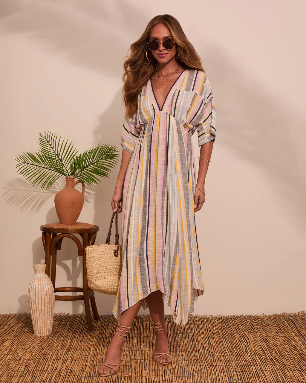 At Beachside Flowy Linen Midi Dress