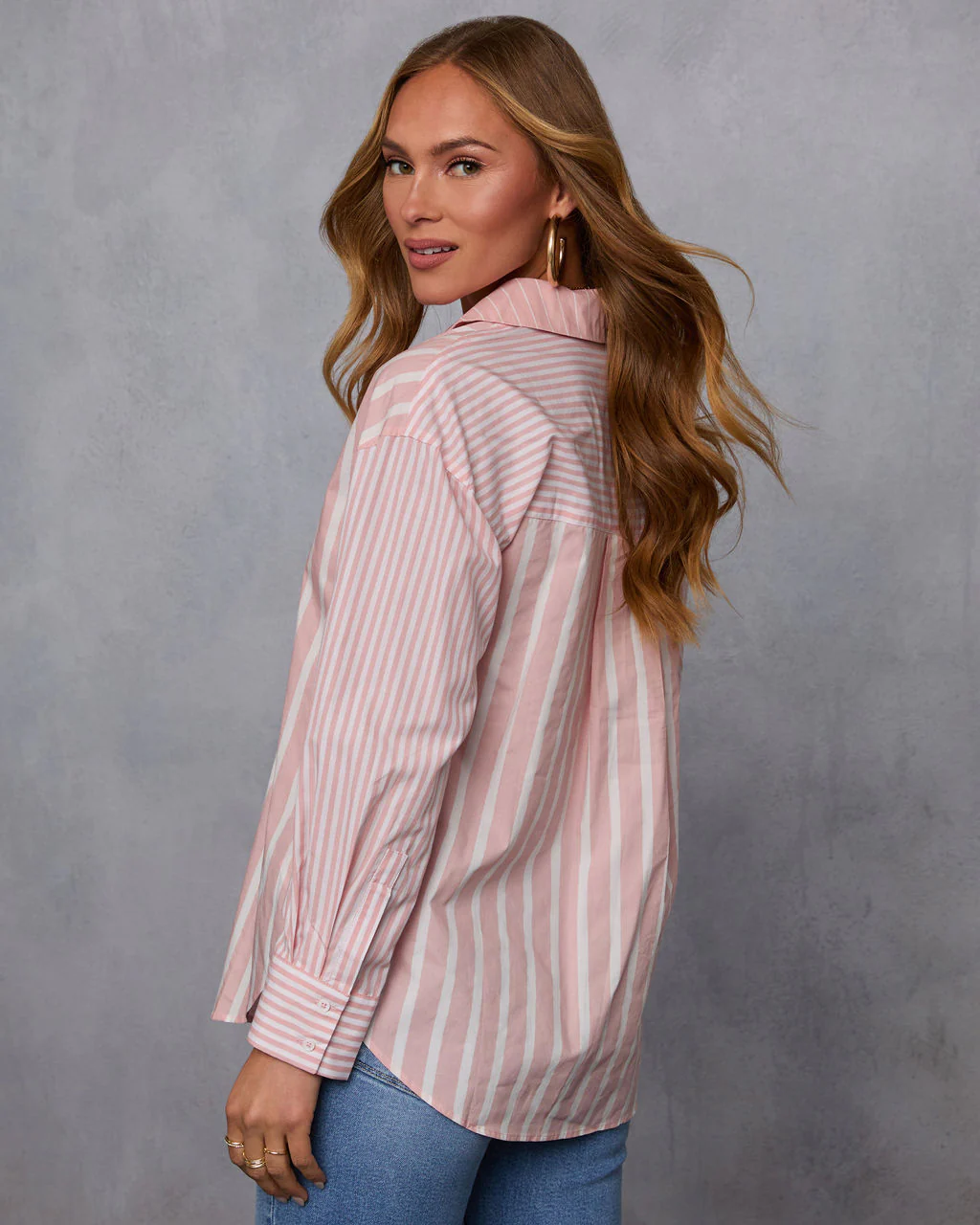 All Day Style Striped Poplin Collared Shirt