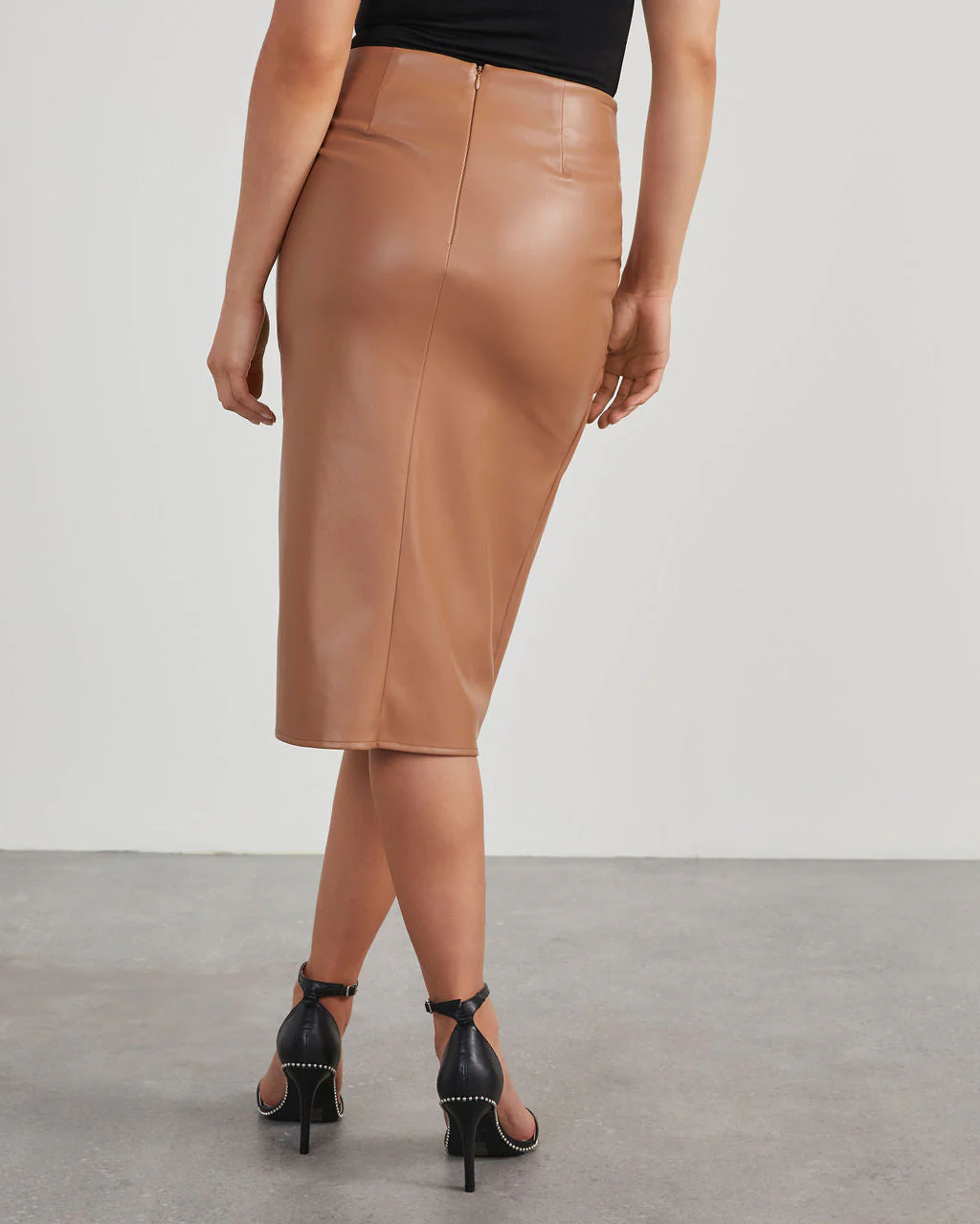 Like Wow Faux Leather Twisted Midi Skirt
