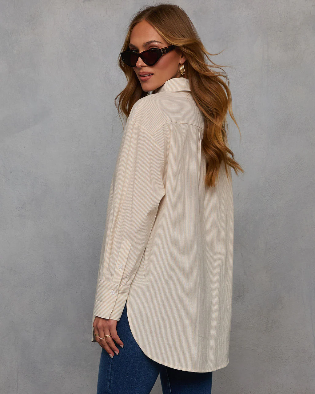 Sandy Days Cotton Stripe Button Down Top