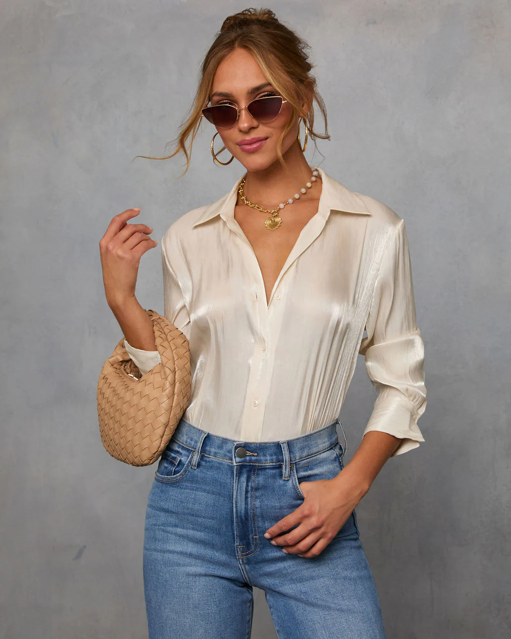 Delicate Romance Sheen Button Down Top