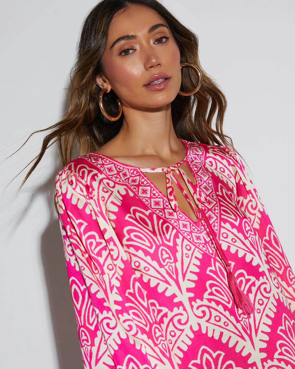 Isabella Satin V-Neck Long Sleeve Blouse