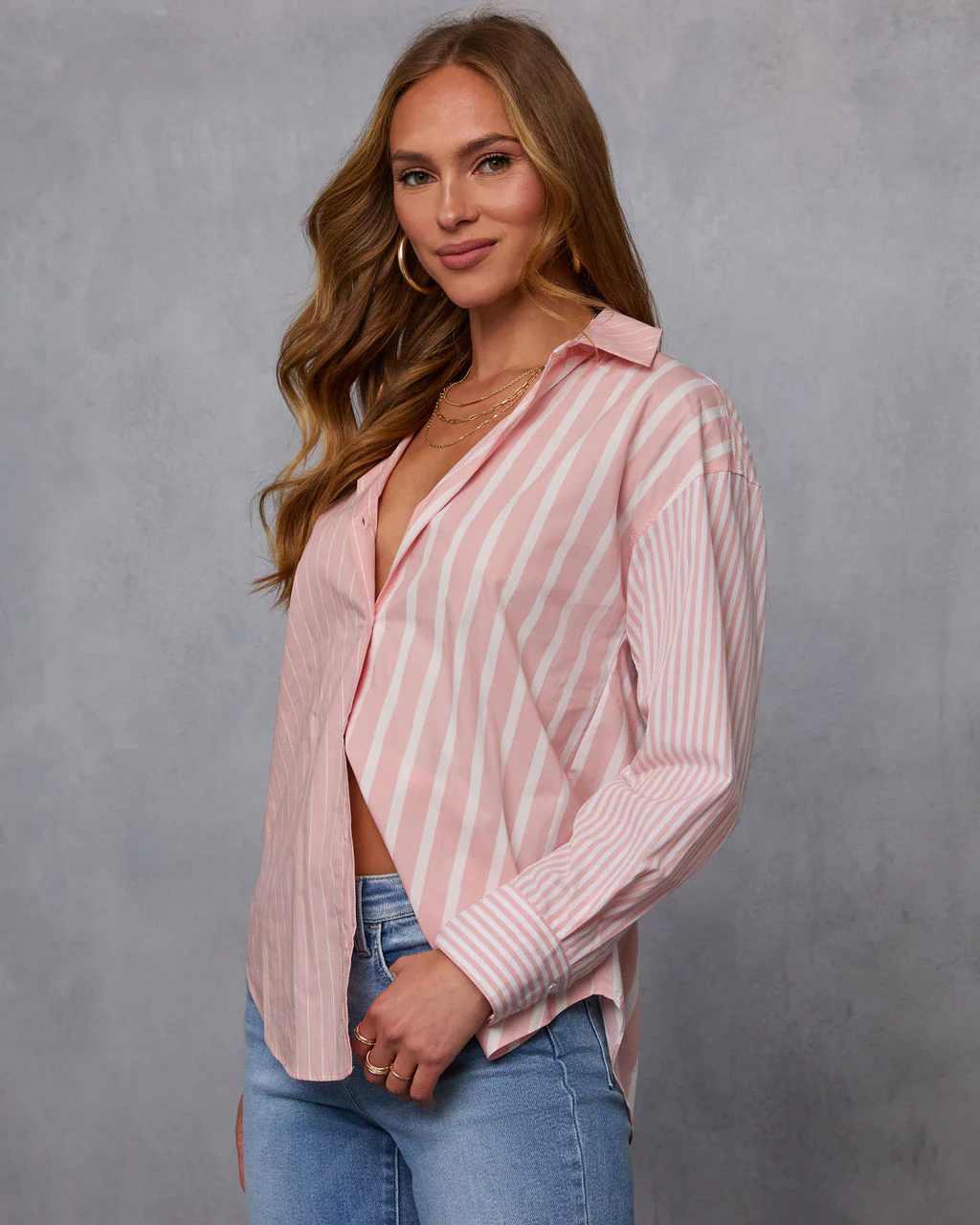 All Day Style Striped Poplin Collared Shirt