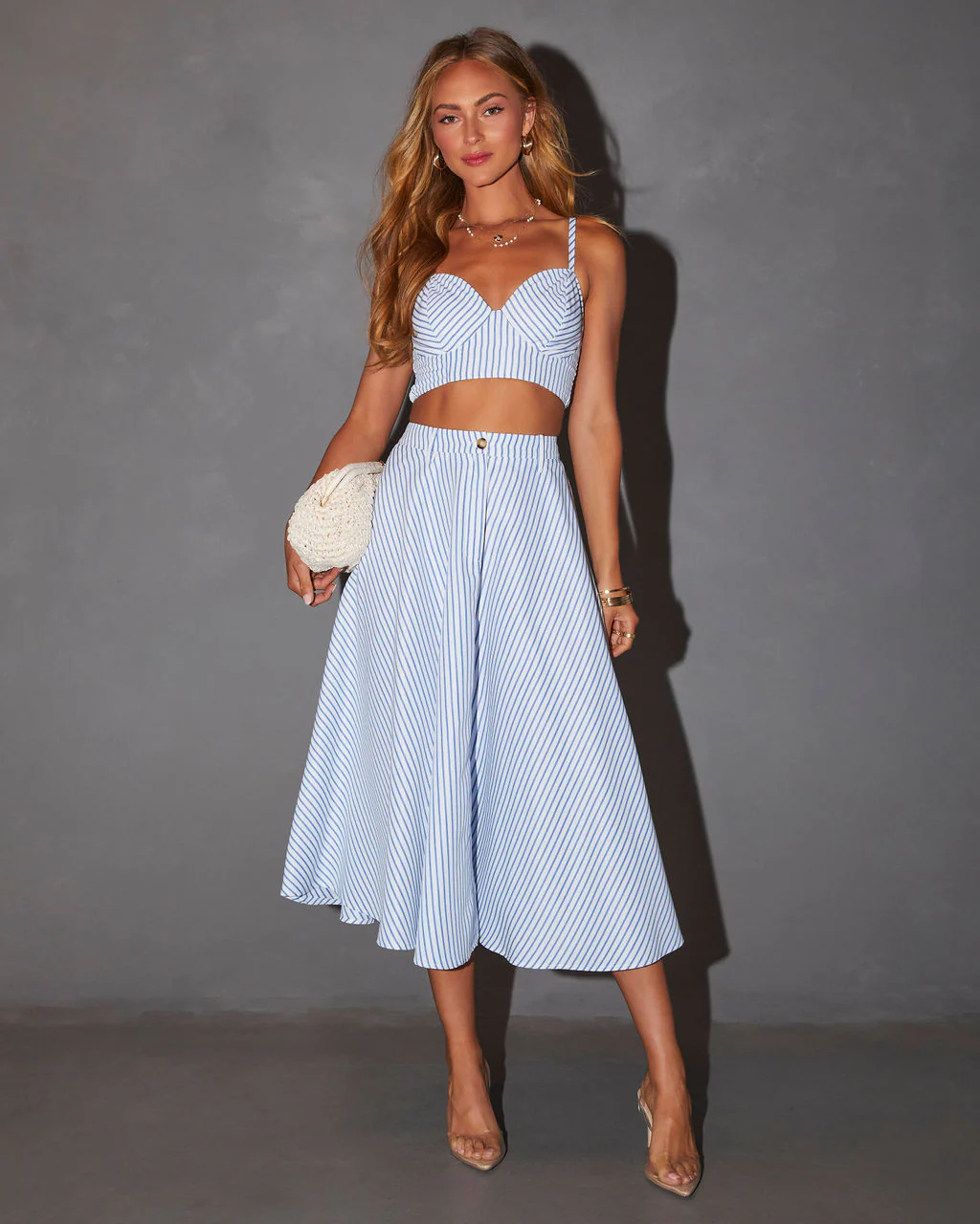 Lorie High Waisted Striped Midi Skirt