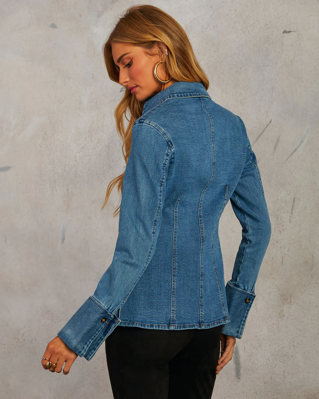 Mixer Denim Button Down Top