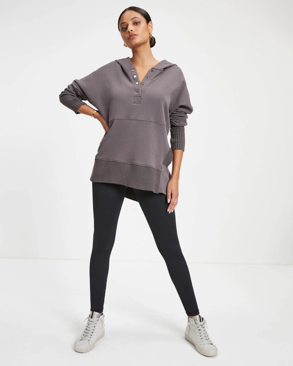 Mindful Cotton Pocketed Henley Hoodie