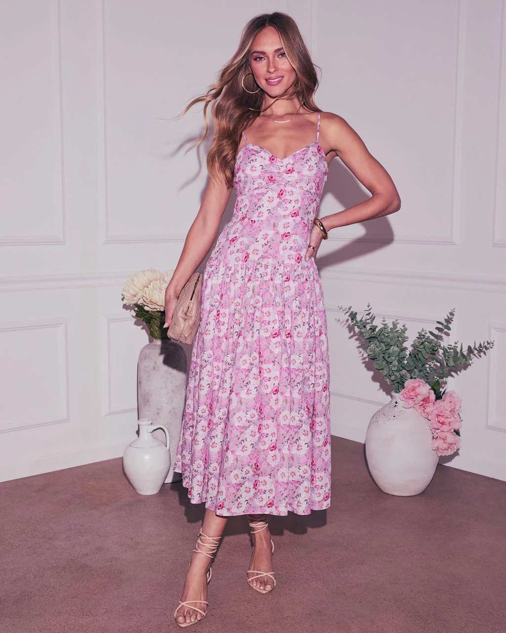 Tisha Drop Waist Floral Midi Dress