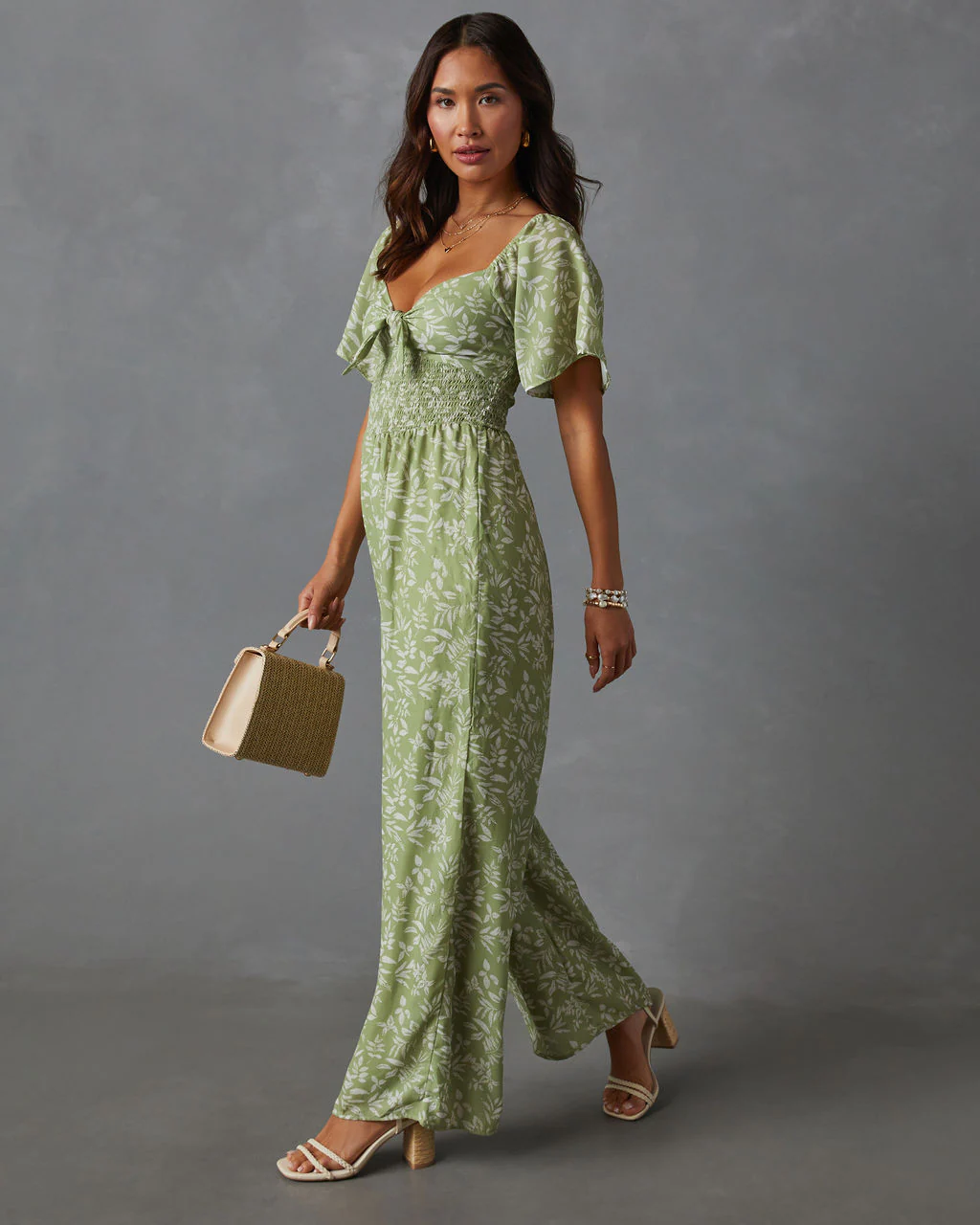 Primrose Floral Smocked Tie Front Jumpsuit