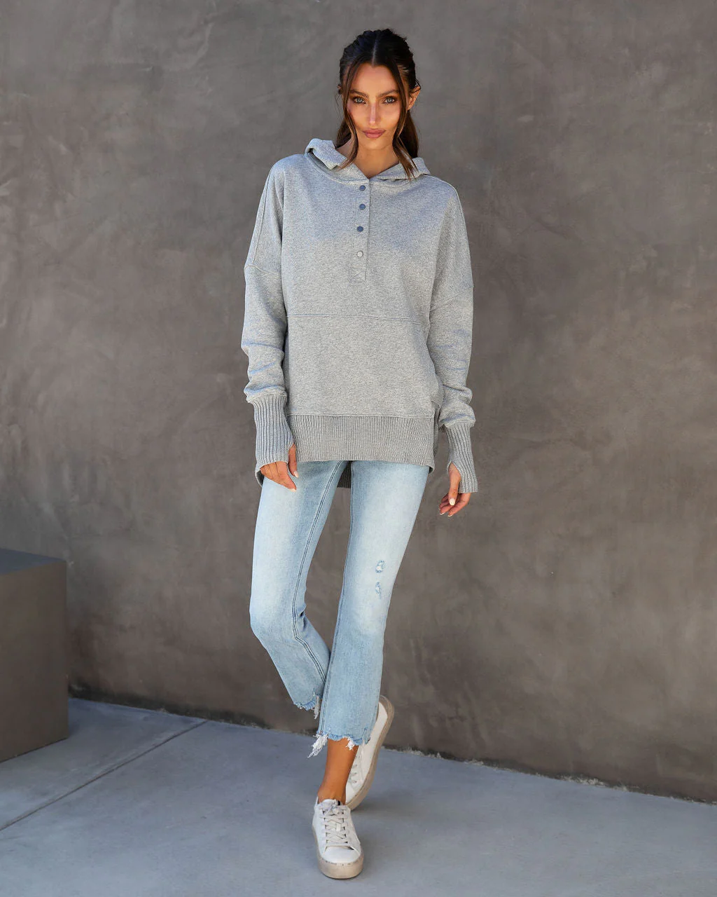 Mindful Cotton Pocketed Henley Hoodie