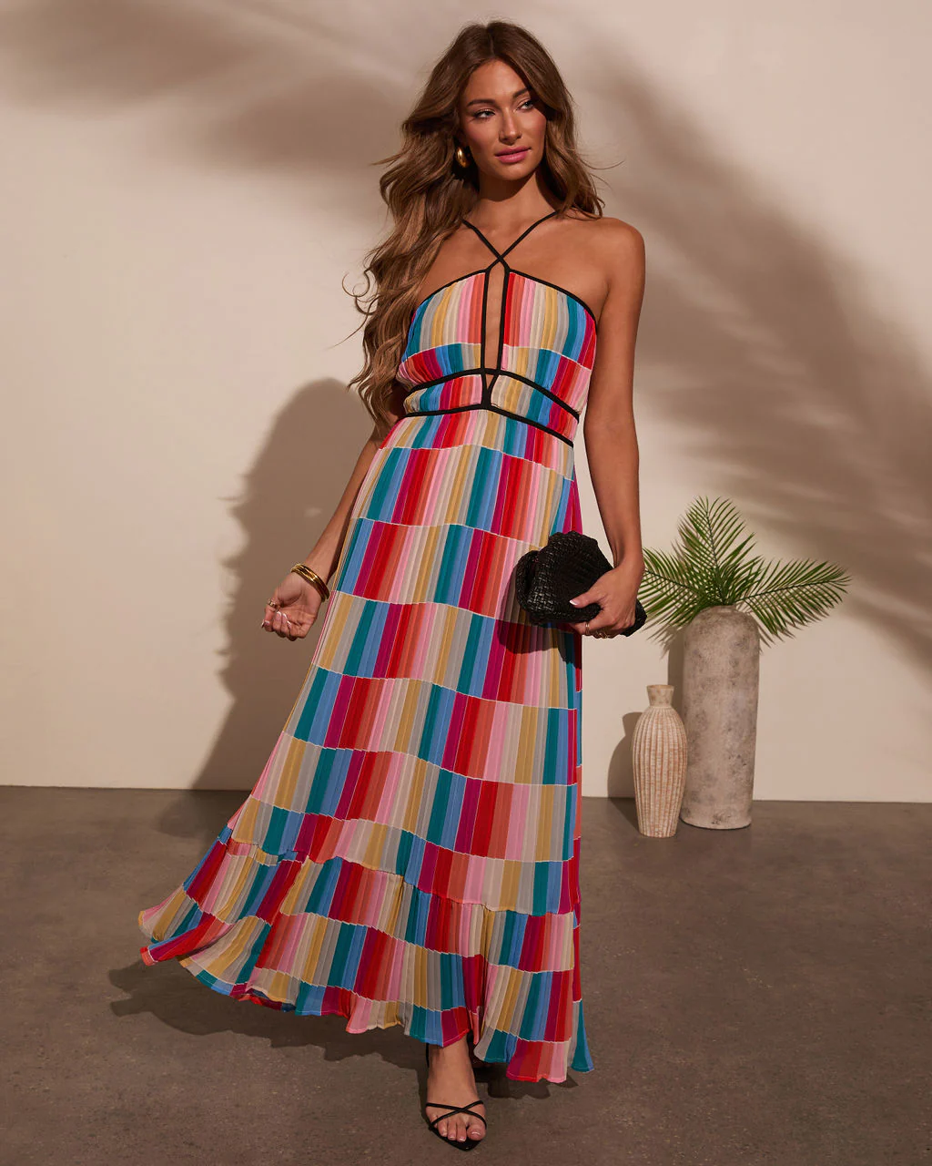 Kimber Abstract Pleated Maxi Dress