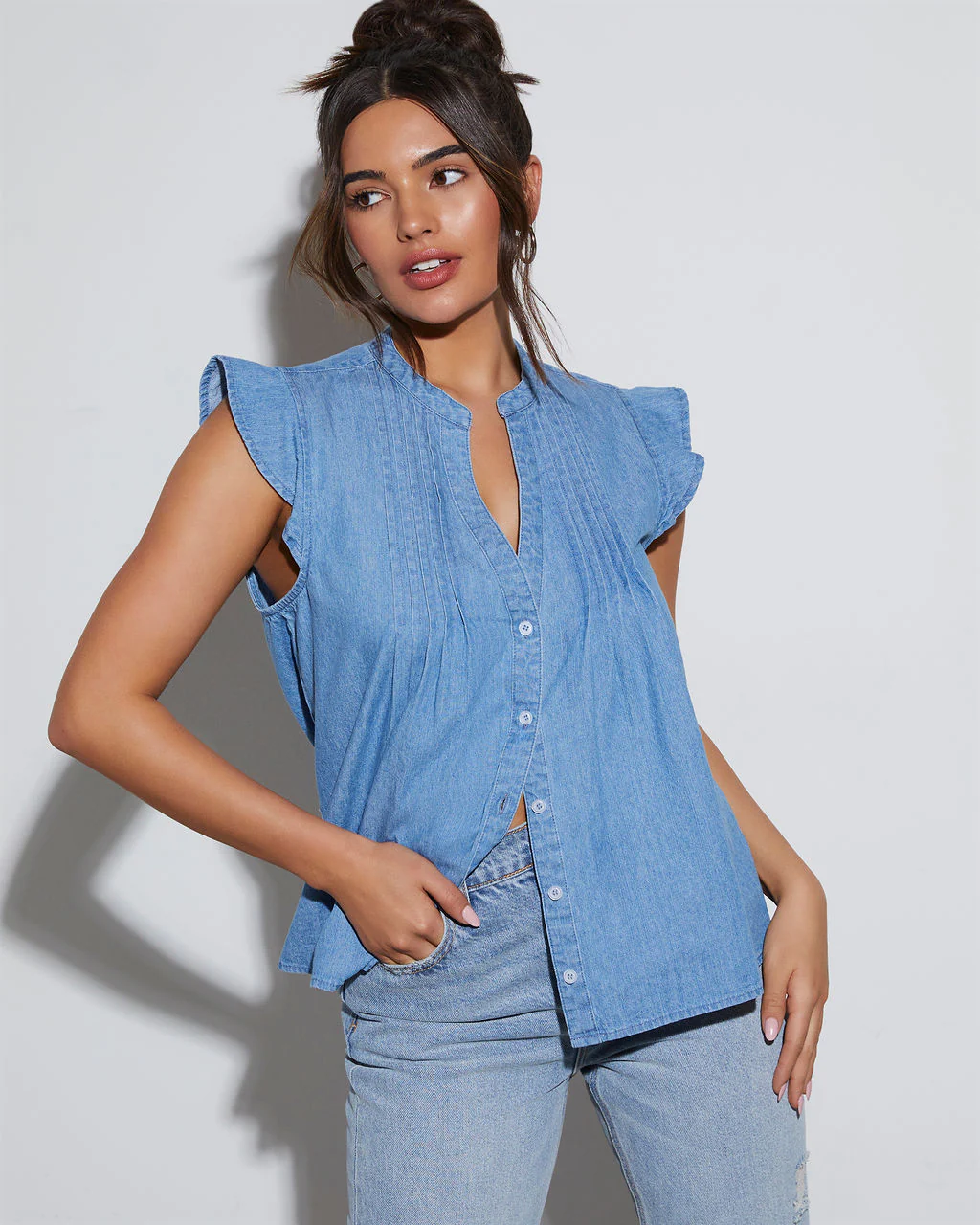 Ajay Denim Short Sleeve Blouse