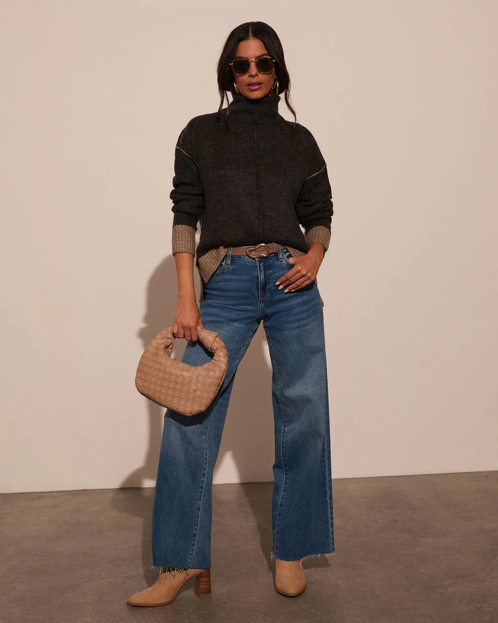 By The Way Contrast Turtleneck Sweater