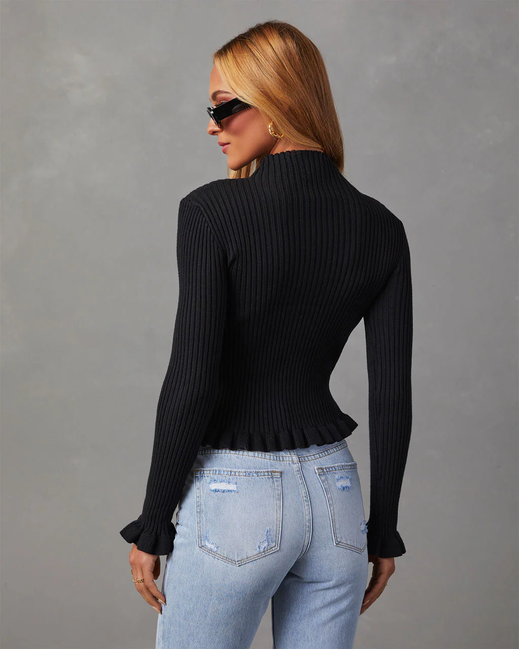 Bevelle Mock Neck Ruffle Hem Sweater