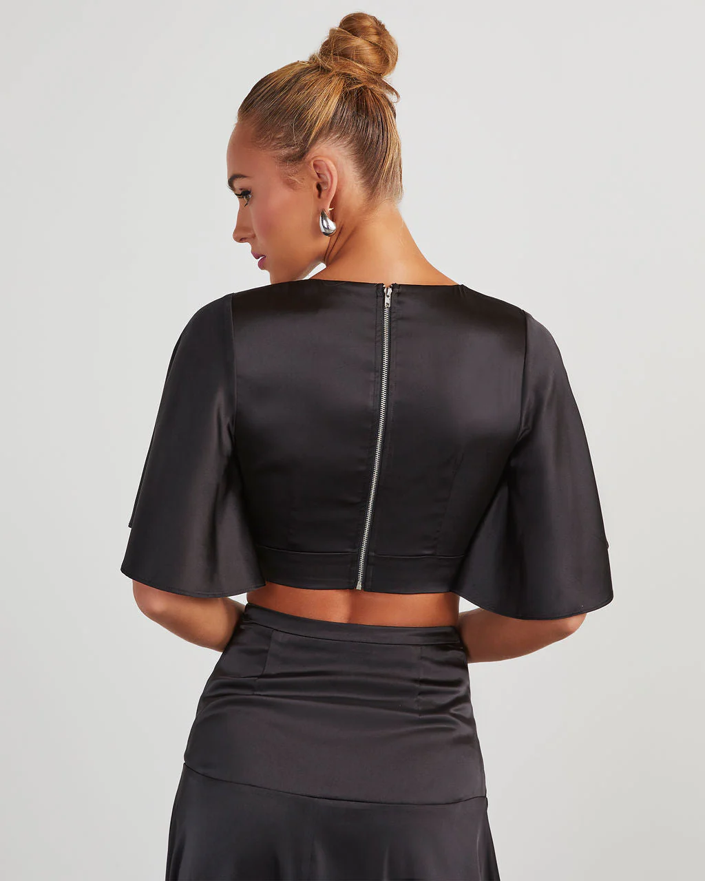 Zayda Satin Twist Front Crop Top