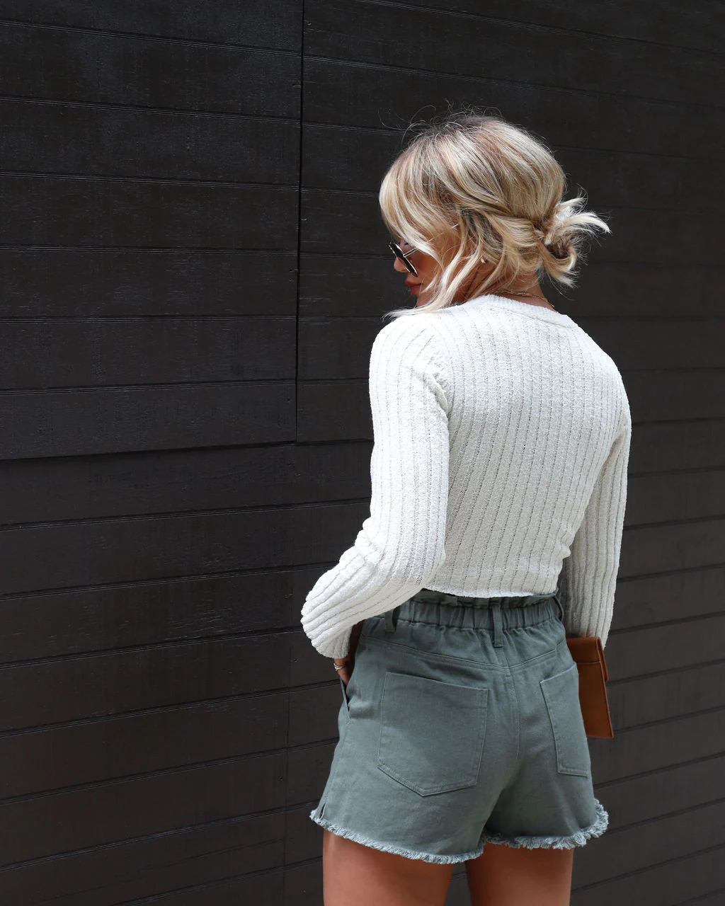 Viall Pocketed Paper Bag Denim Shorts