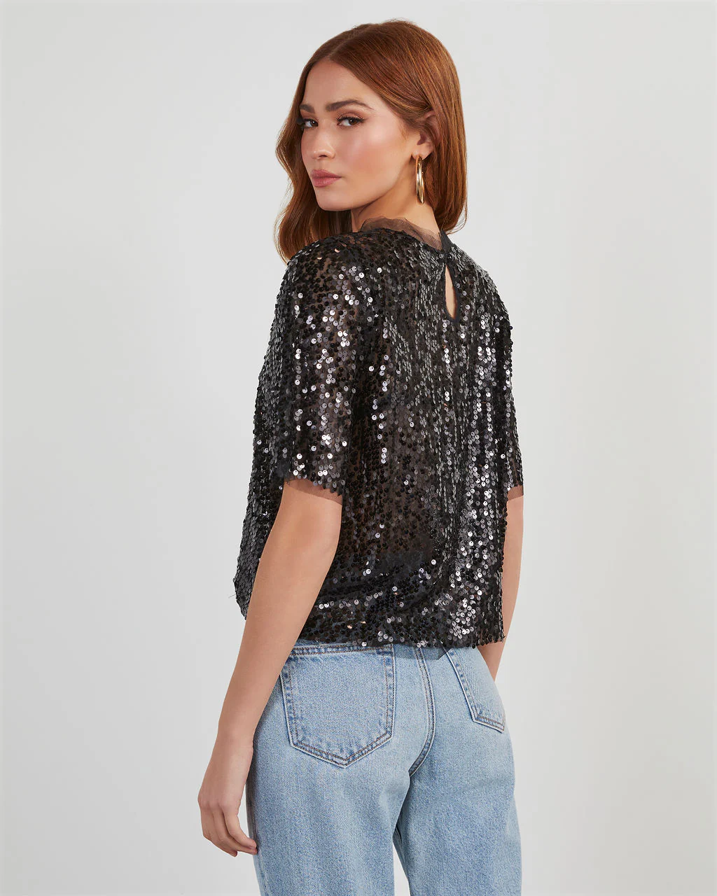 Flirtatious Sequin Short Sleeve Top