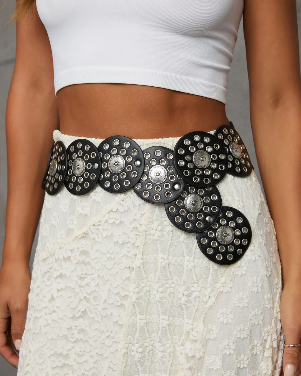 Videna Etched Grommet Hole Leather Belt