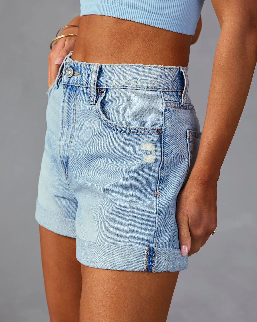 Danni Cuffed Distressed High Rise Denim Shorts